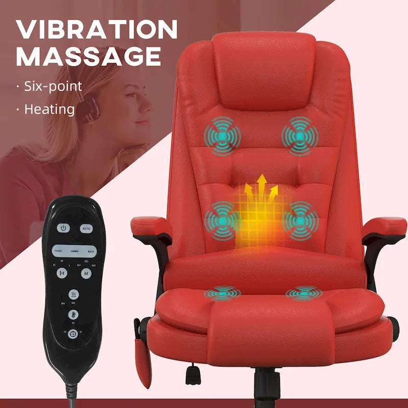 Fauteuil de bureau massant et vibrant à dossier haut avec 6 points de vibration, Beige