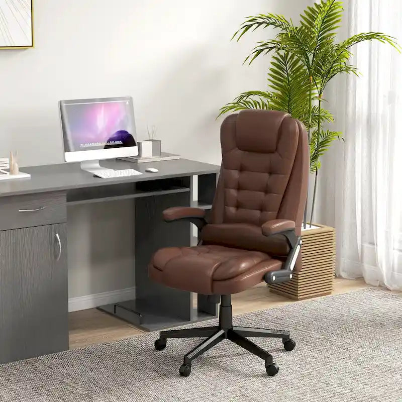 Fauteuil de bureau massant et vibrant à dossier haut avec 6 points de vibration, Beige