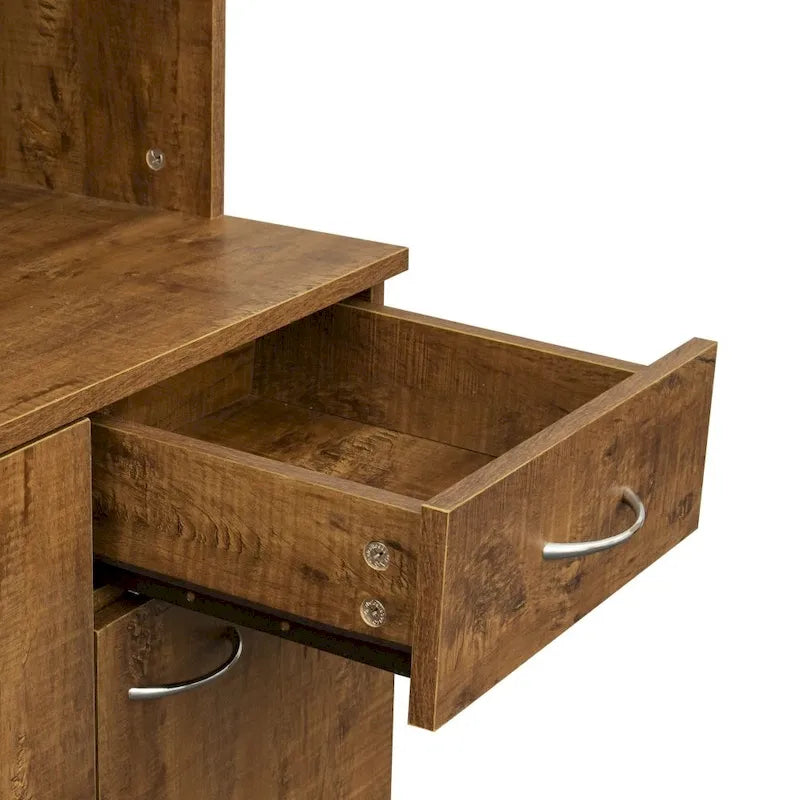 Armoire haute et meuble de cuisine de 180 cm, avec 6 portes, 1 étagère ouverte et 1 tiroir pour chambre à coucher, Noyer