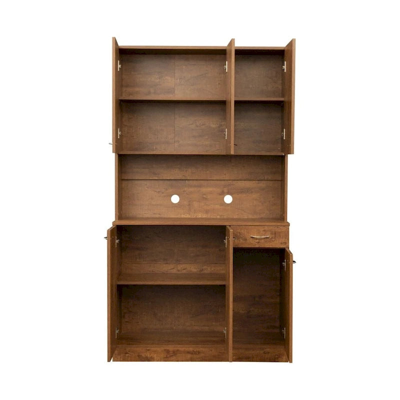 Armoire haute et meuble de cuisine de 180 cm, avec 6 portes, 1 étagère ouverte et 1 tiroir pour chambre à coucher, Noyer