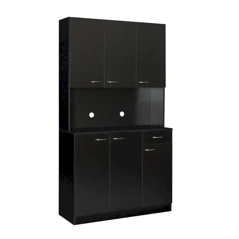 Armoire haute et meuble de cuisine de 180 cm, avec 6 portes, 1 étagère ouverte et 1 tiroir pour chambre à coucher, Noyer