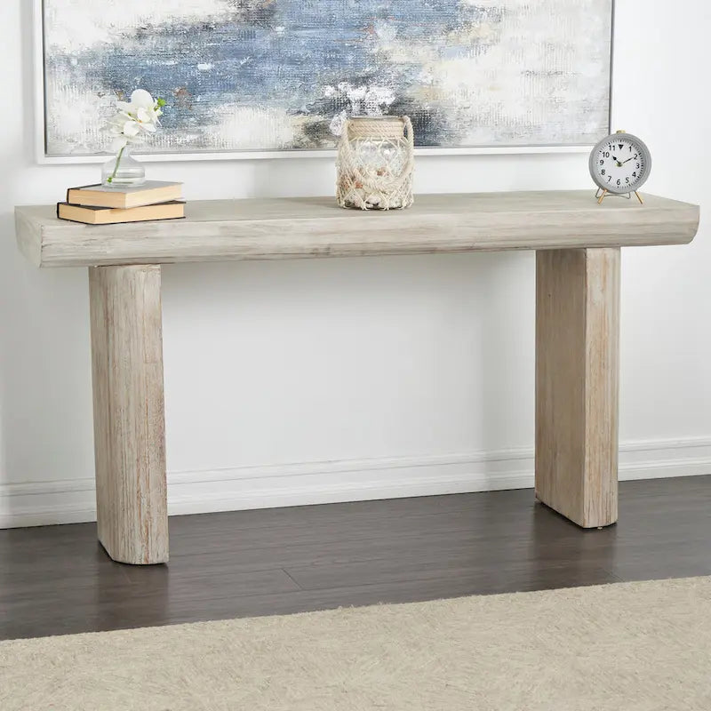 Console simple en bois avec pieds carrés – Beige – 16Lx63lx32H