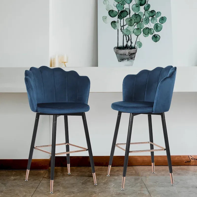 Lot de 2 tabourets de bar en velours, hauteur 42