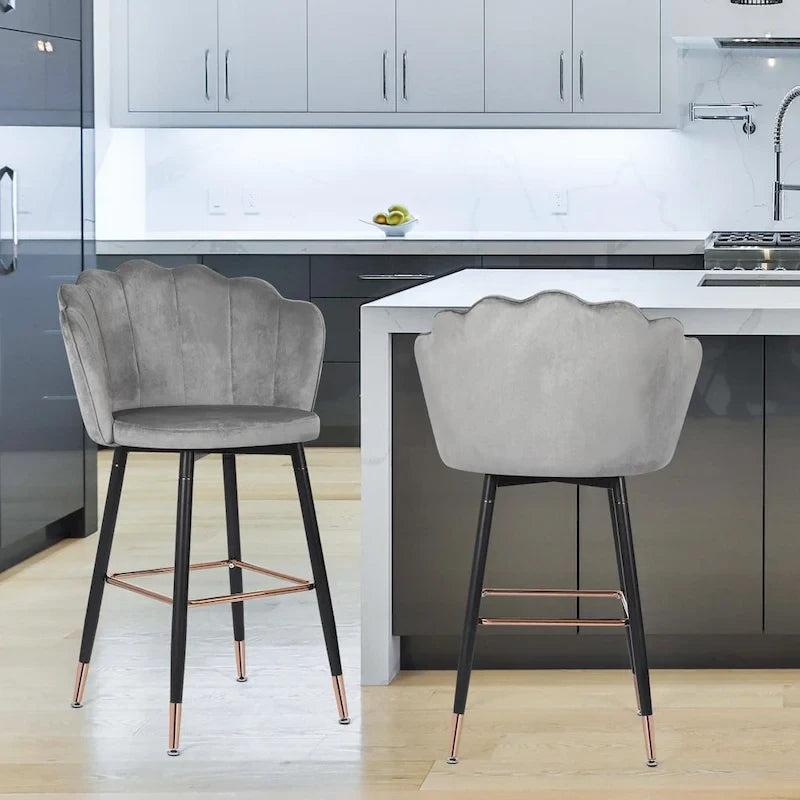 Lot de 2 tabourets de bar en velours, hauteur 42