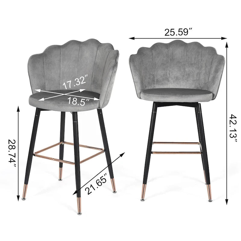 Lot de 2 tabourets de bar en velours, hauteur 42
