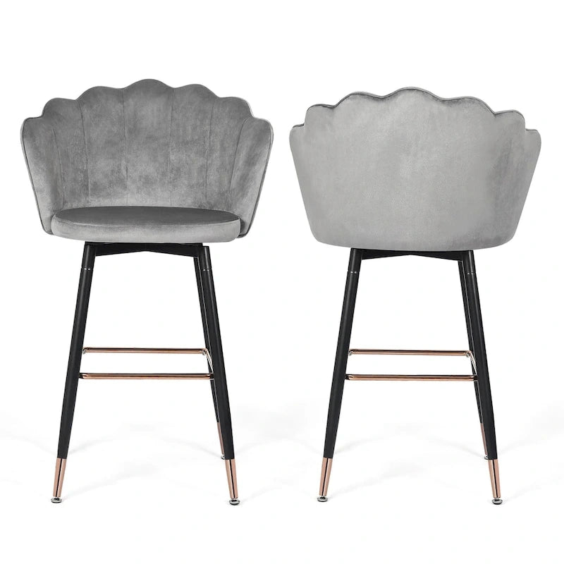 Lot de 2 tabourets de bar en velours, hauteur 42