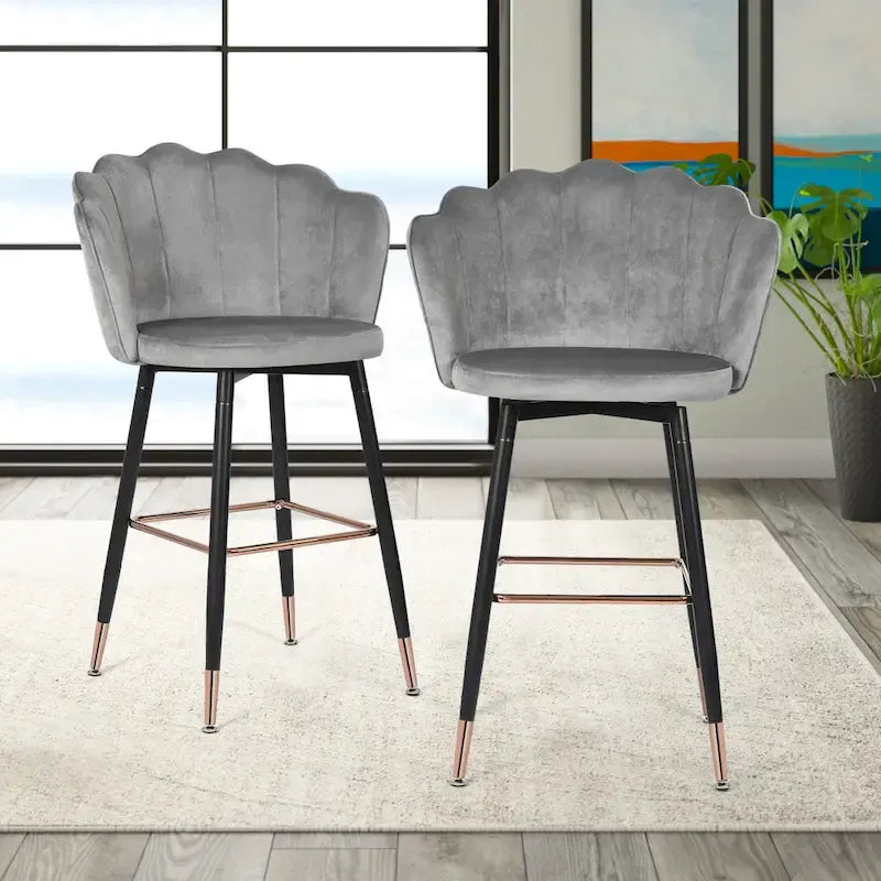 Lot de 2 tabourets de bar en velours, hauteur 42