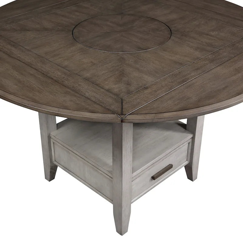 Table de salle à manger bicolore à hauteur de comptoir avec rallonges latérales
