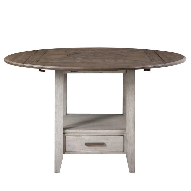 Table de salle à manger bicolore à hauteur de comptoir avec rallonges latérales