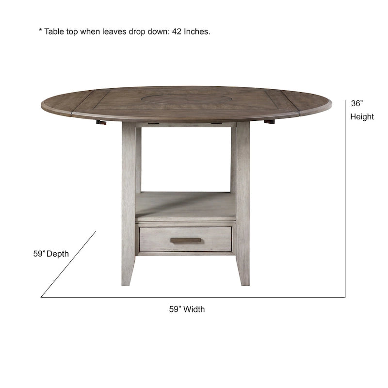 Table de salle à manger bicolore à hauteur de comptoir avec rallonges latérales