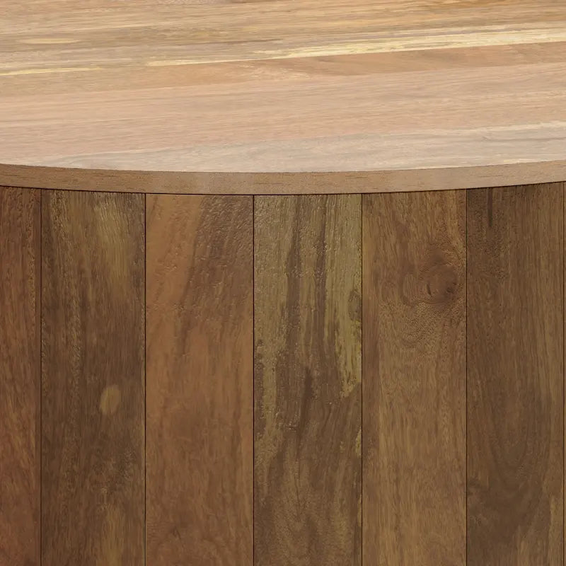 Table basse contemporaine ronde en bois de manguier massif, type tambour, de 36 pouces de large et entièrement assemblée - 36p x 36L x 14H