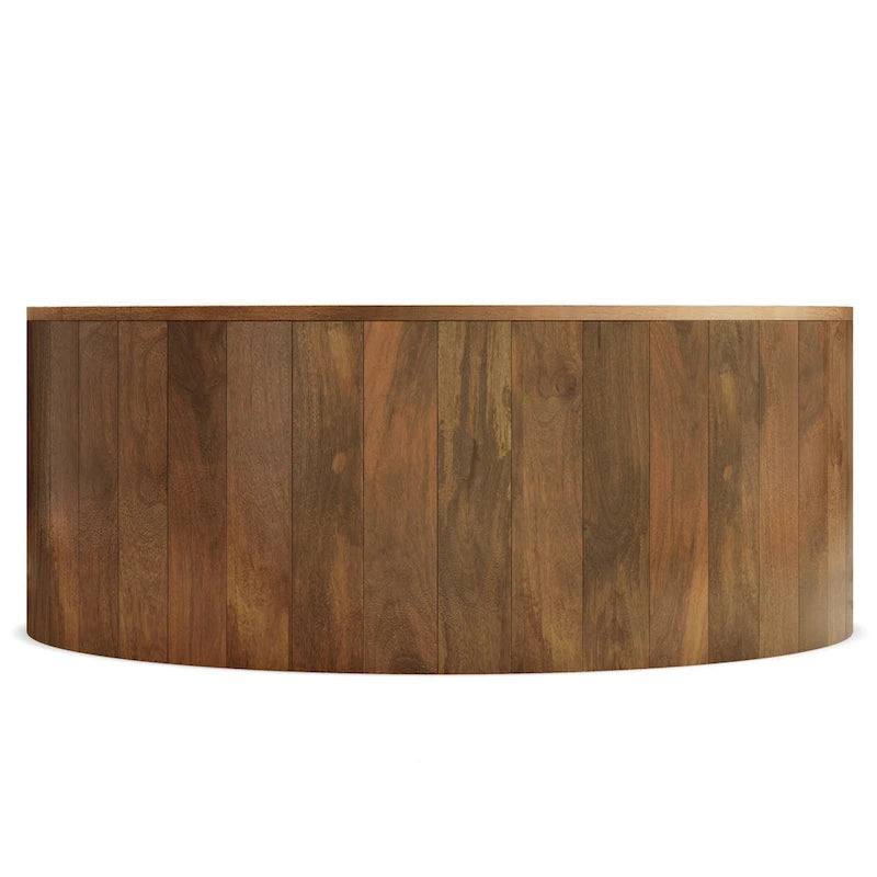 Table basse contemporaine ronde en bois de manguier massif, type tambour, de 36 pouces de large et entièrement assemblée - 36p x 36L x 14H