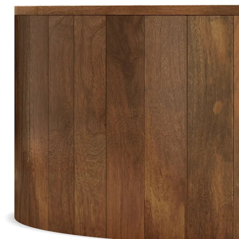 Table basse contemporaine ronde en bois de manguier massif, type tambour, de 36 pouces de large et entièrement assemblée - 36p x 36L x 14H