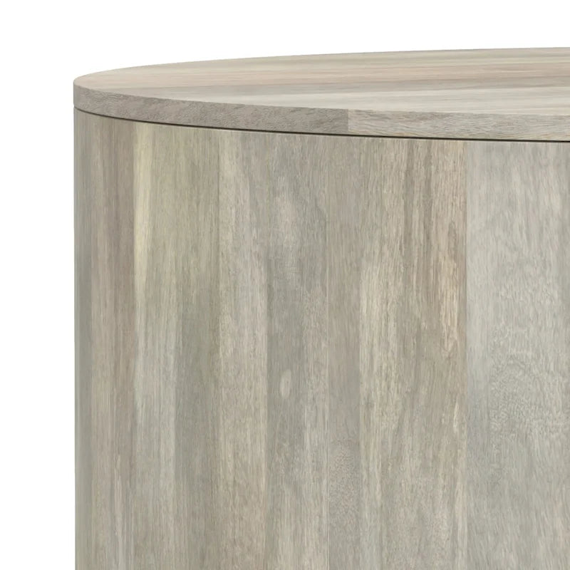 Table basse contemporaine ronde en bois de manguier massif, type tambour, de 36 pouces de large et entièrement assemblée - 36p x 36L x 14H