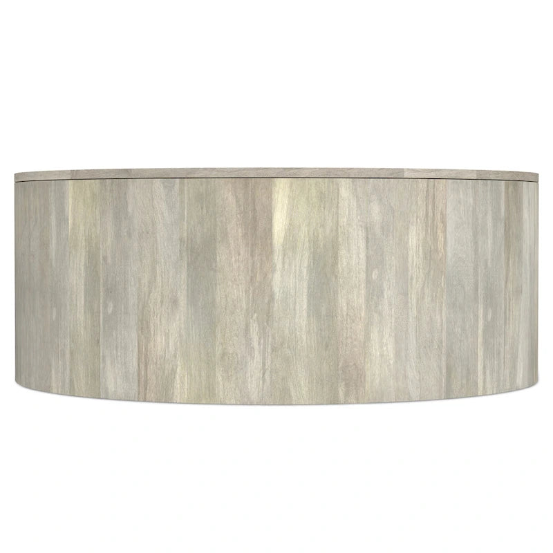 Table basse contemporaine ronde en bois de manguier massif, type tambour, de 36 pouces de large et entièrement assemblée - 36p x 36L x 14H