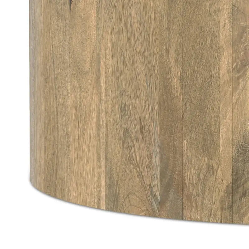 Table basse contemporaine ronde en bois de manguier massif, type tambour, de 36 pouces de large et entièrement assemblée - 36p x 36L x 14H