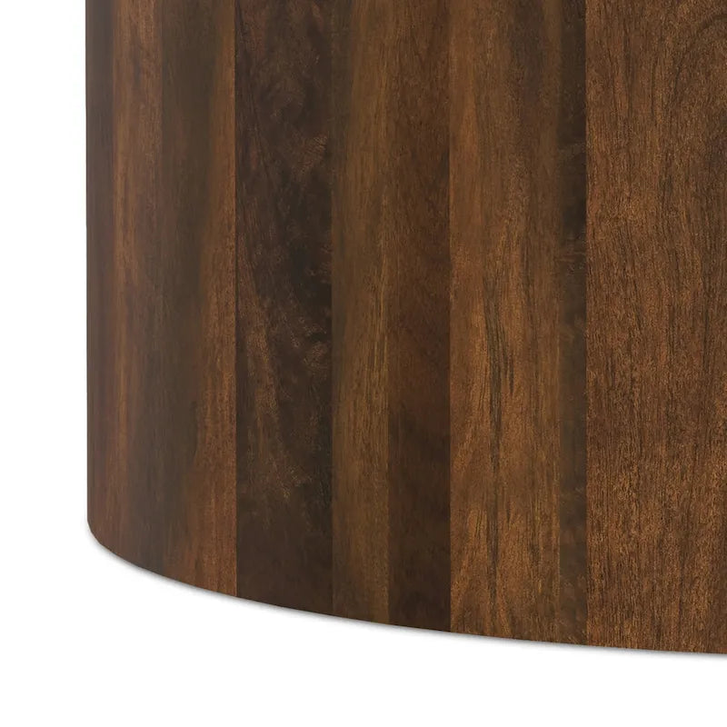 Table basse contemporaine ronde en bois de manguier massif, type tambour, de 36 pouces de large et entièrement assemblée - 36p x 36L x 14H
