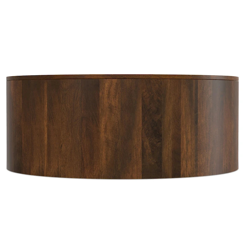 Table basse contemporaine ronde en bois de manguier massif, type tambour, de 36 pouces de large et entièrement assemblée - 36p x 36L x 14H