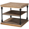 Table d'appoint industrielle traditionnelle à 3 niveaux en bois et métal noir