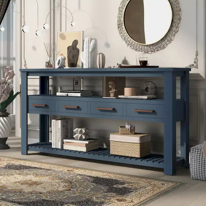 Modern Console Table for Living Room with 4 Drawers and 2 Shelves