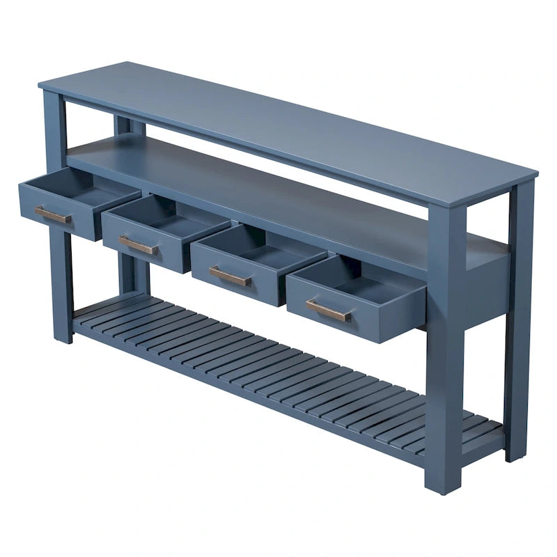 Console moderne pour salon avec 4 tiroirs et 2 étagères