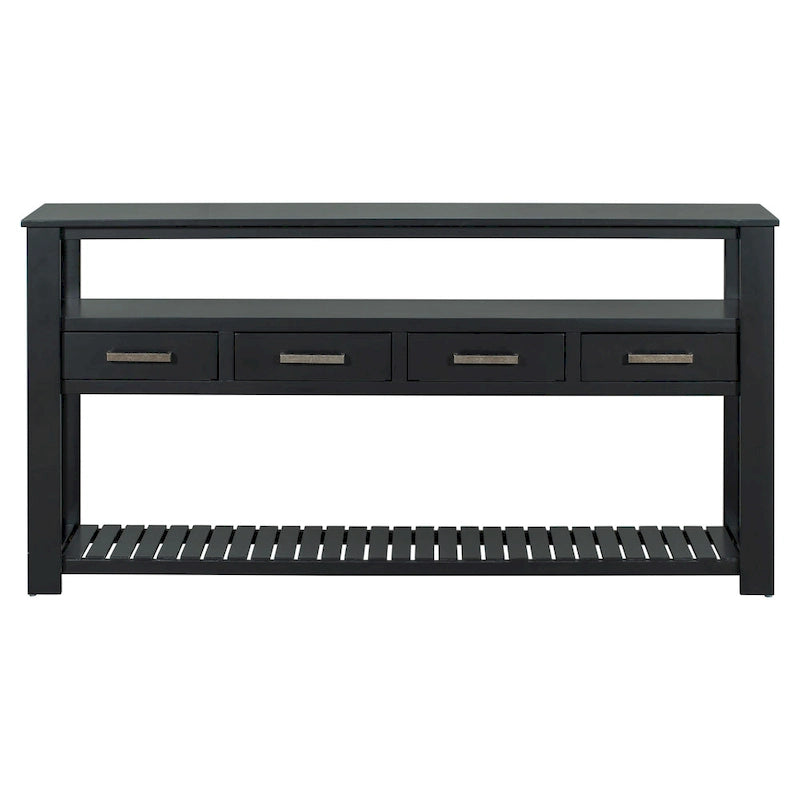 Console moderne pour salon avec 4 tiroirs et 2 étagères