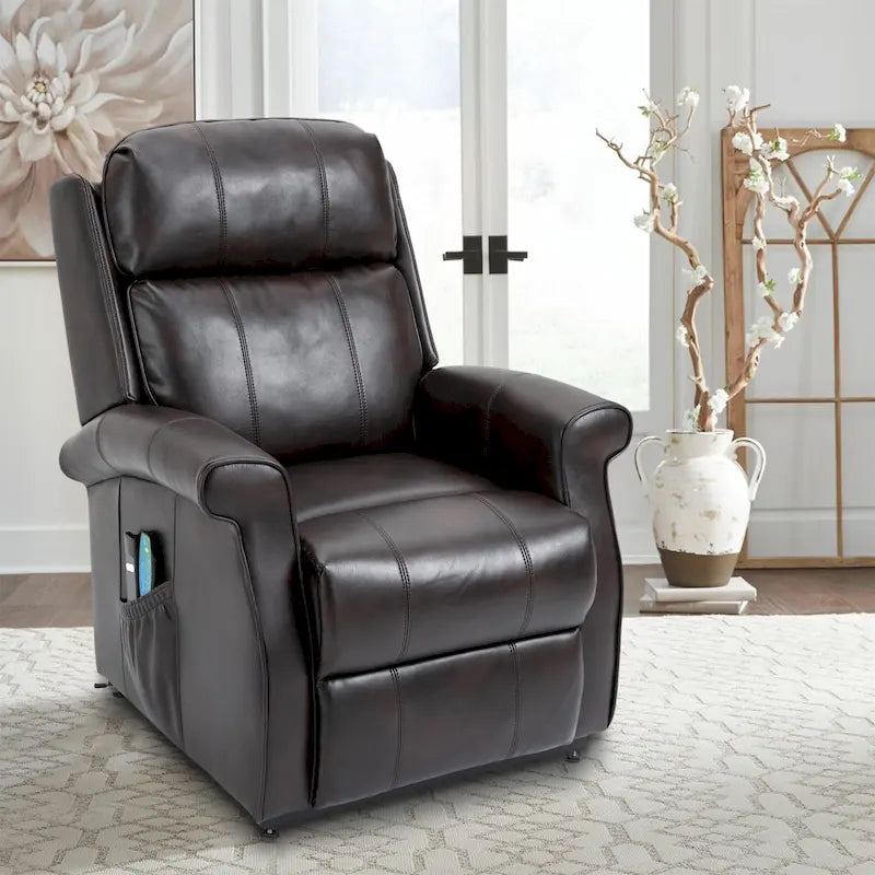 Fauteuil inclinable électrique de relaxation pour personnes âgées en similicuir avec fonction massage