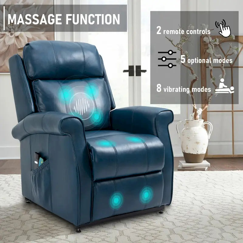Fauteuil inclinable électrique de relaxation pour personnes âgées en similicuir avec fonction massage