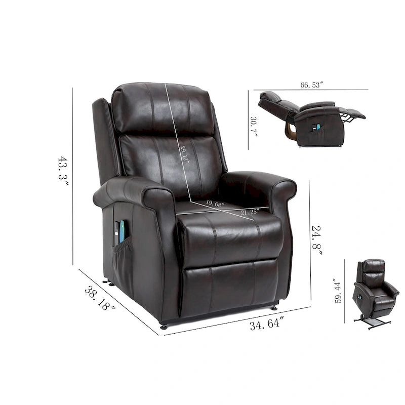 Fauteuil inclinable électrique de relaxation pour personnes âgées en similicuir avec fonction massage