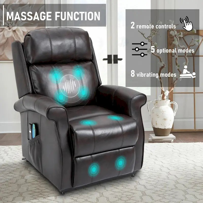 Fauteuil inclinable électrique de relaxation pour personnes âgées en similicuir avec fonction massage