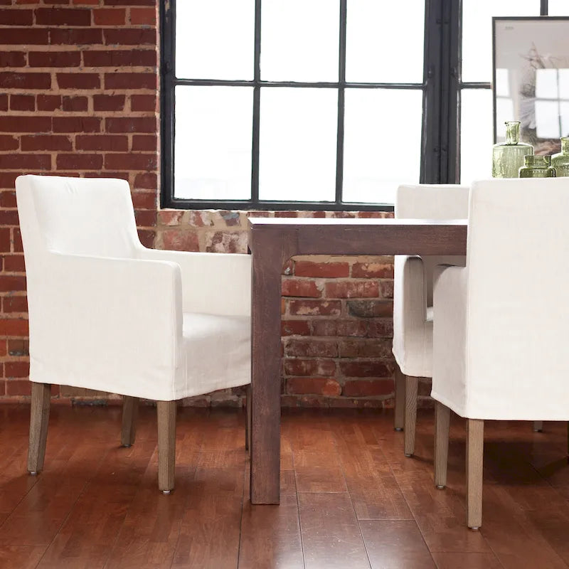 Fauteuil en lin crème et chêne de