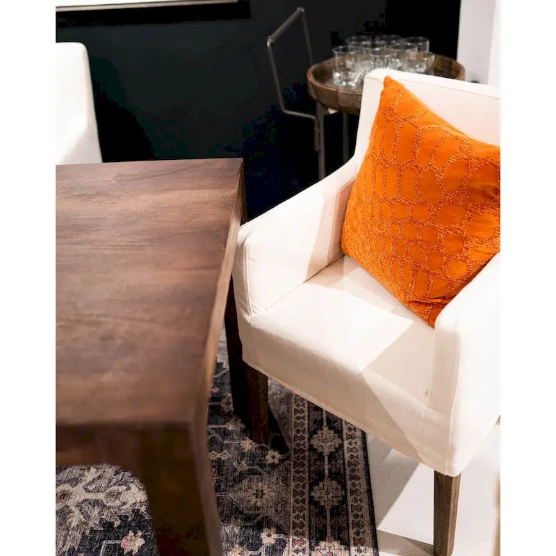 Fauteuil en lin crème et chêne de