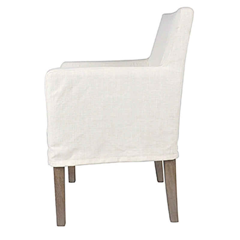 Fauteuil en lin crème et chêne de