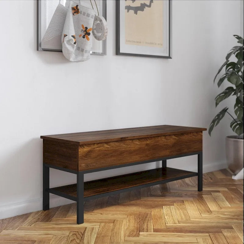 Banc d'entrée de ferme avec couvercle à charnière et rangement