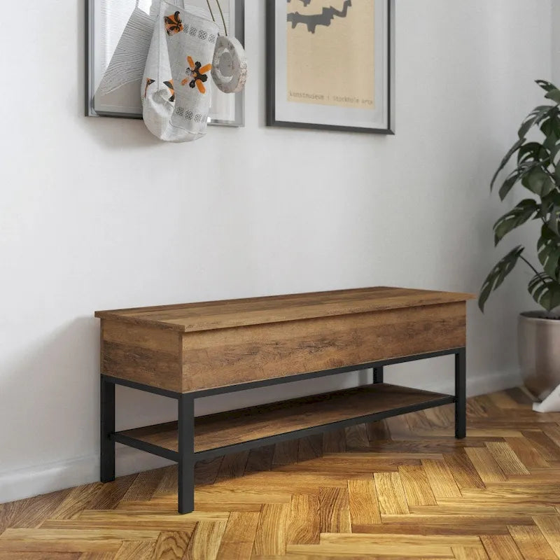 Banc d'entrée de ferme avec couvercle à charnière et rangement