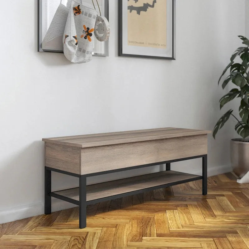 Banc d'entrée de ferme avec couvercle à charnière et rangement