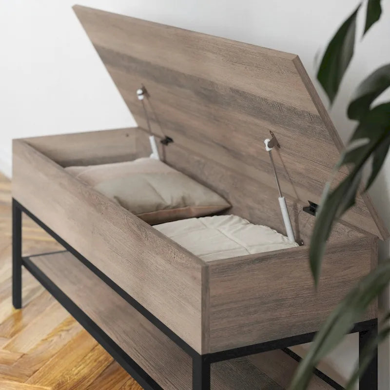 Banc d'entrée de ferme avec couvercle à charnière et rangement
