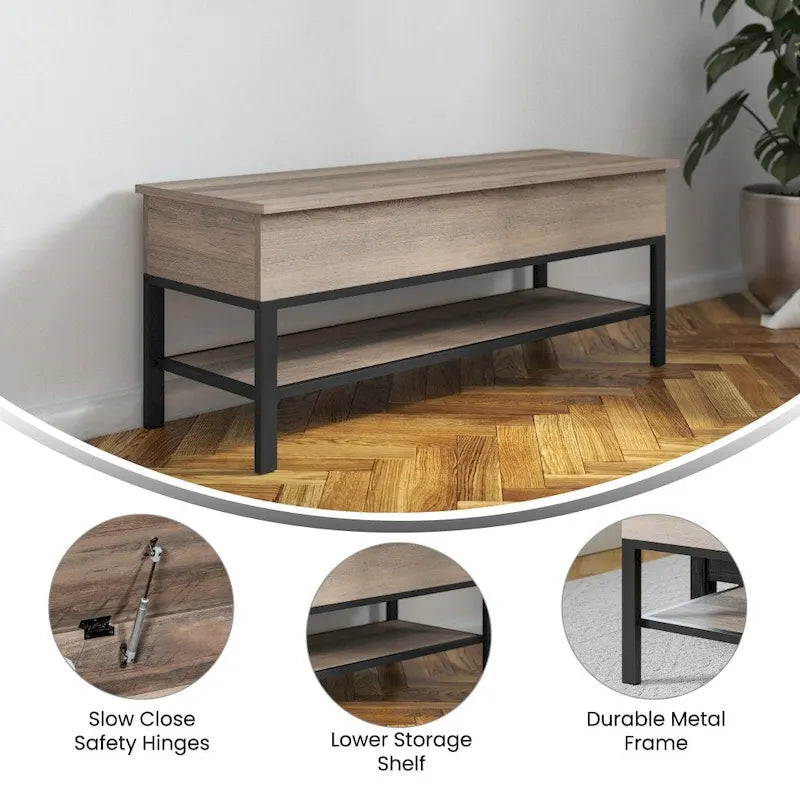 Banc d'entrée de ferme avec couvercle à charnière et rangement