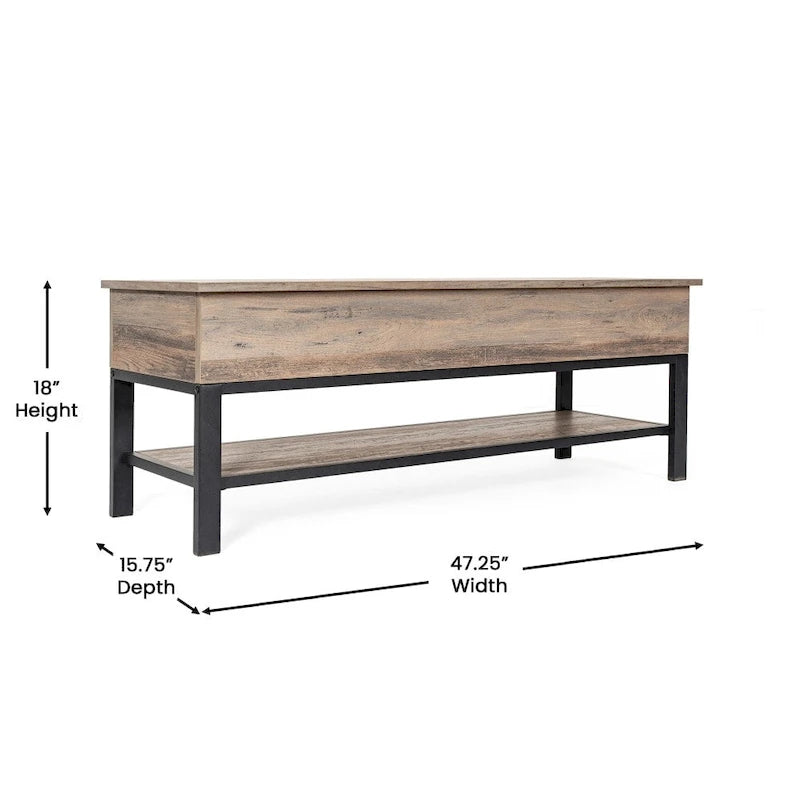 Banc d'entrée de ferme avec couvercle à charnière et rangement