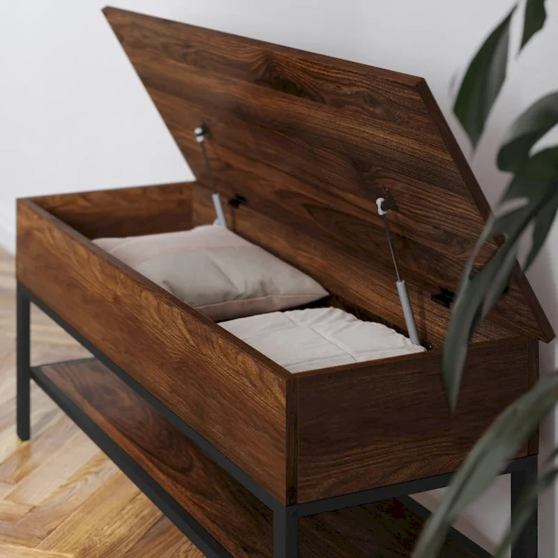 Banc d'entrée de ferme avec couvercle à charnière et rangement