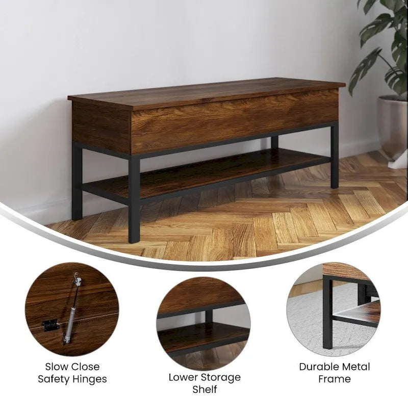 Banc d'entrée de ferme avec couvercle à charnière et rangement