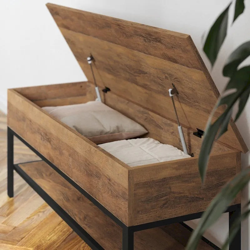 Banc d'entrée de ferme avec couvercle à charnière et rangement