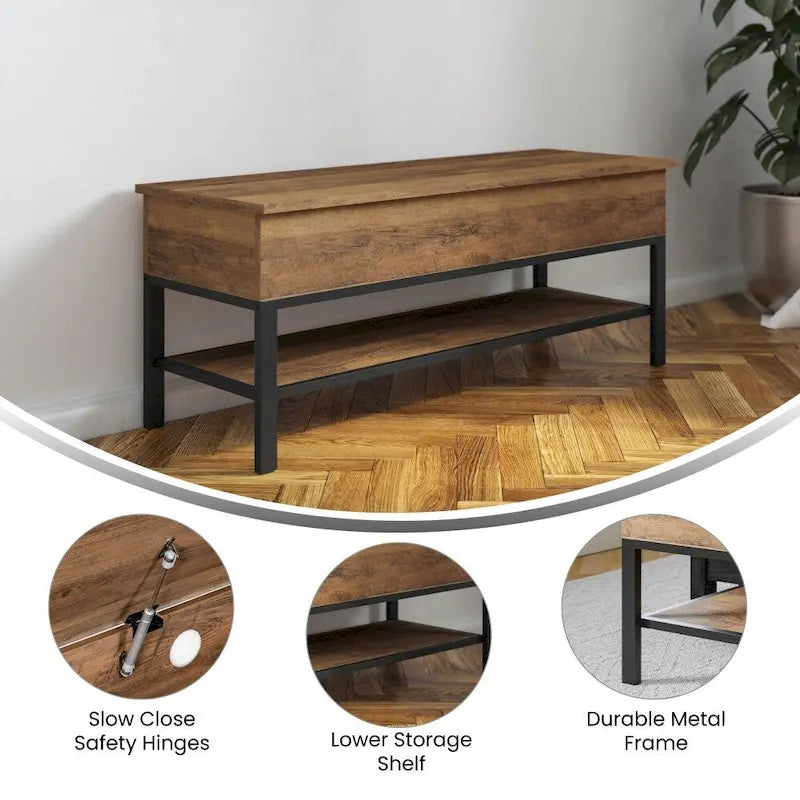 Banc d'entrée de ferme avec couvercle à charnière et rangement
