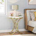 Petite table d'appoint ronde moderne avec cadre en métal doré et placage en faux marbre, en bois composite, pour le salon