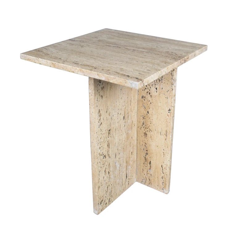 18.5 Table d'appoint contemporaine faite à la main en marbre naturel en forme de T, Gris/Beige, par