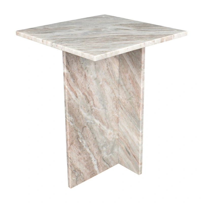 18.5 Table d'appoint contemporaine faite à la main en marbre naturel en forme de T, Gris/Beige, par