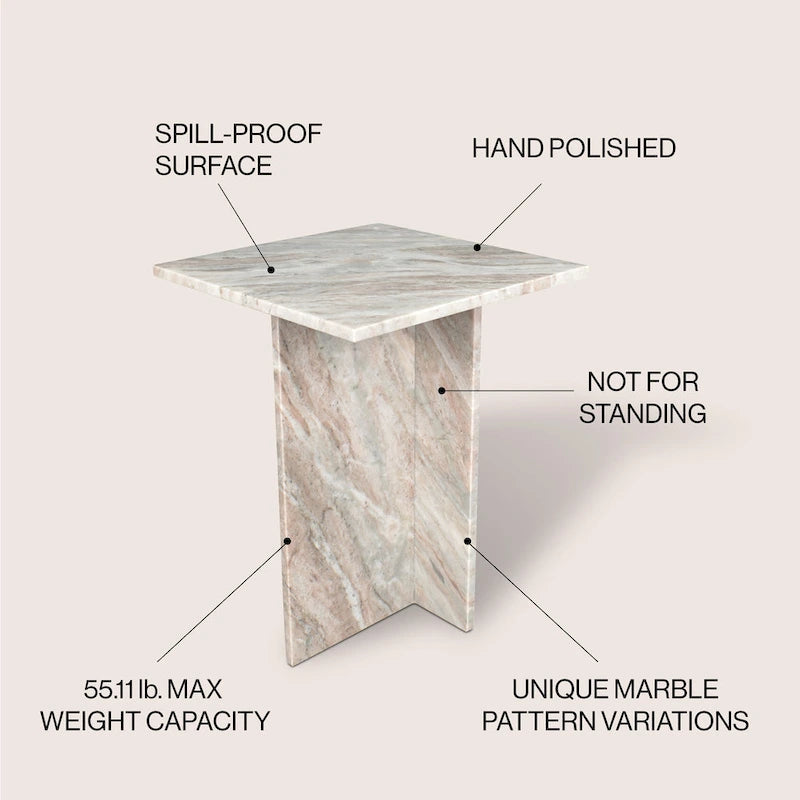 18.5 Table d'appoint contemporaine faite à la main en marbre naturel en forme de T, Gris/Beige, par