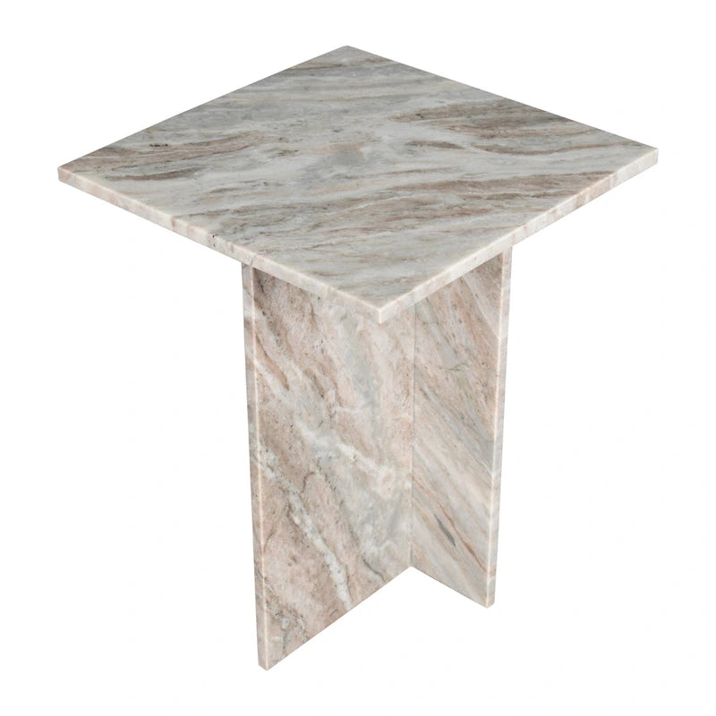 18.5 Table d'appoint contemporaine faite à la main en marbre naturel en forme de T, Gris/Beige, par
