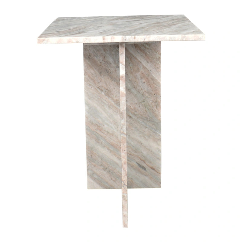 18.5 Table d'appoint contemporaine faite à la main en marbre naturel en forme de T, Gris/Beige, par