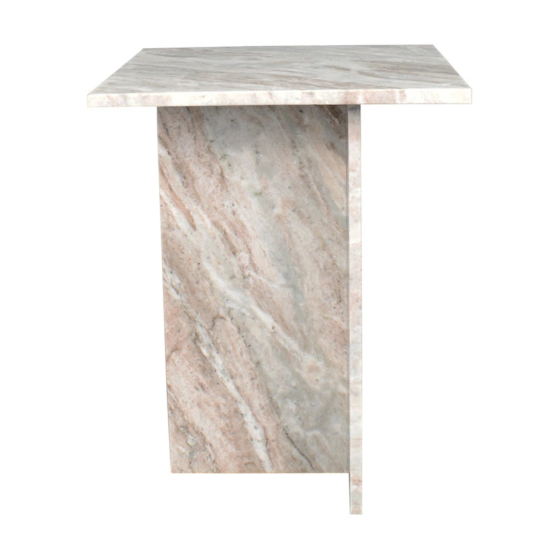 18.5 Table d'appoint contemporaine faite à la main en marbre naturel en forme de T, Gris/Beige, par